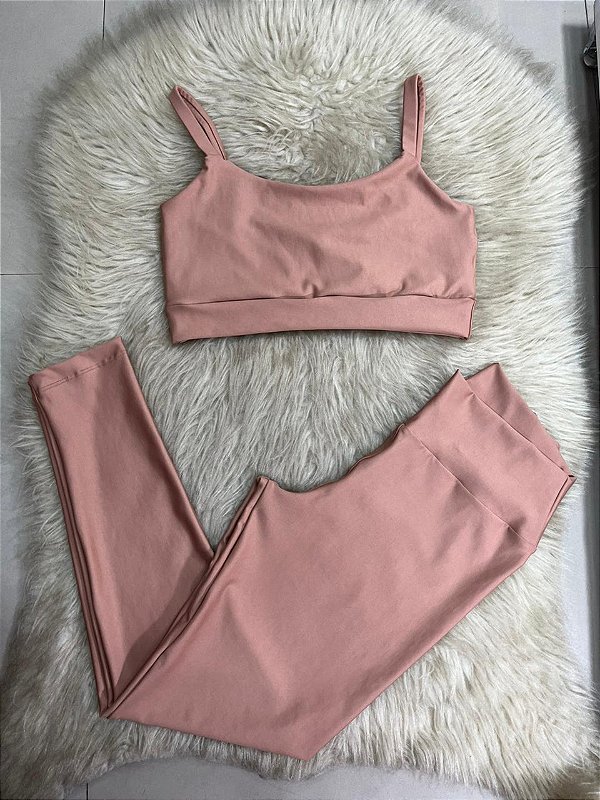 Conjunto Legging Básica+ Top Alça Reta Cor Avelã