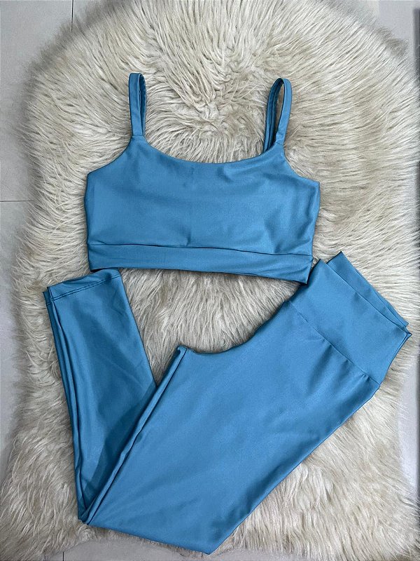 Conjunto Legging Básica+ Top Alça Reta Cor Jeans