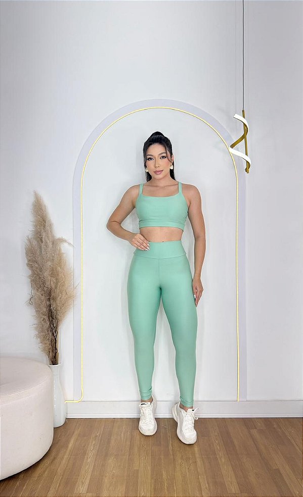 Conjunto Legging Básica+ Top Alça Reta Cor Verde Menta