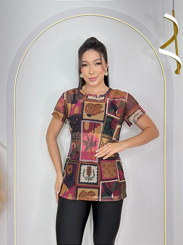 Blusa Mulet Tule Estampa Floresta