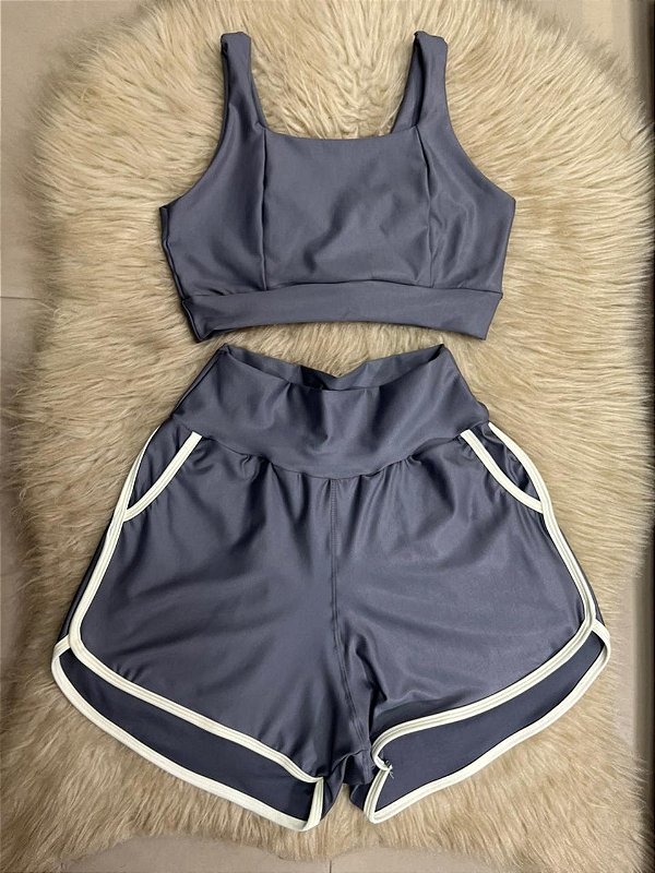 Conjunto Short Vibe+Top Cor Cinza+Off