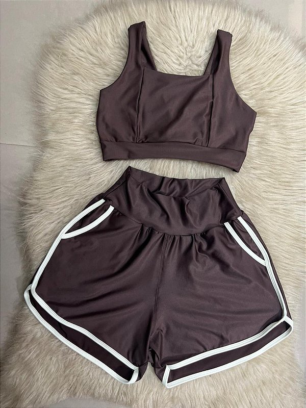Conjunto Short Vibe+Top Cor Marrom+Off
