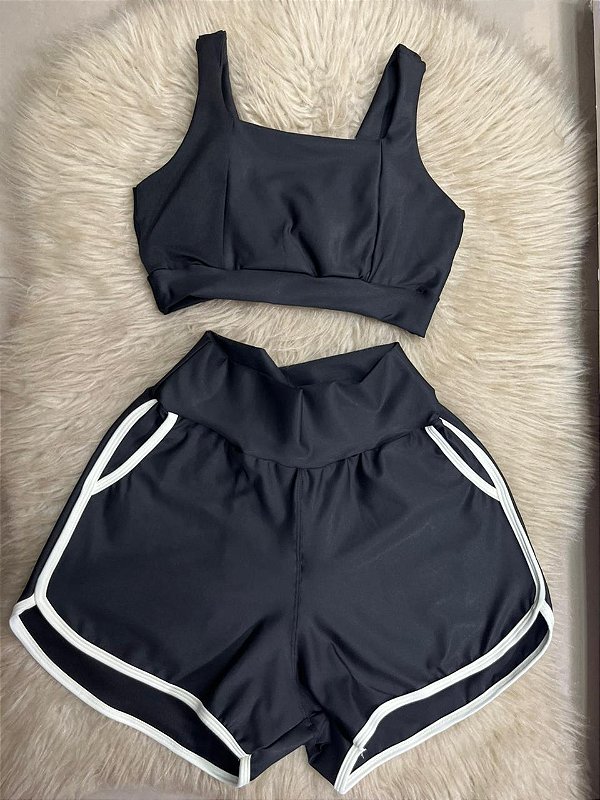 Conjunto Short Vibe+Top Cor Preto+Off
