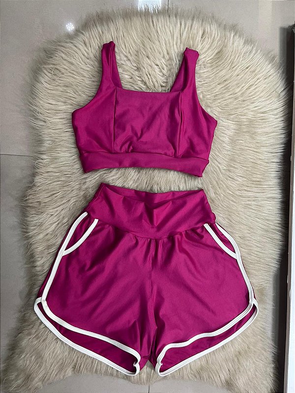 Conjunto Short Vibe+Top Cor Rosa+Off