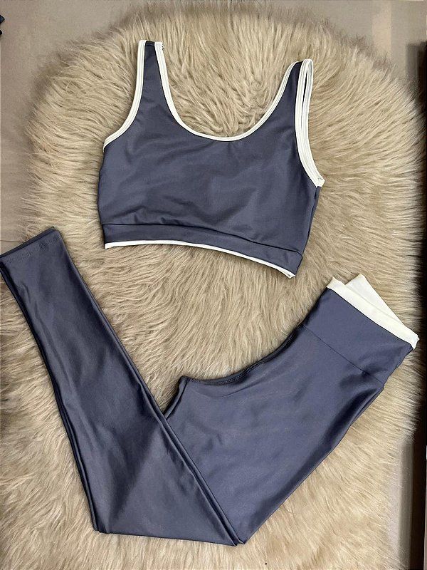 Conjunto Estilo Legging+Top Cor Cinza+Off