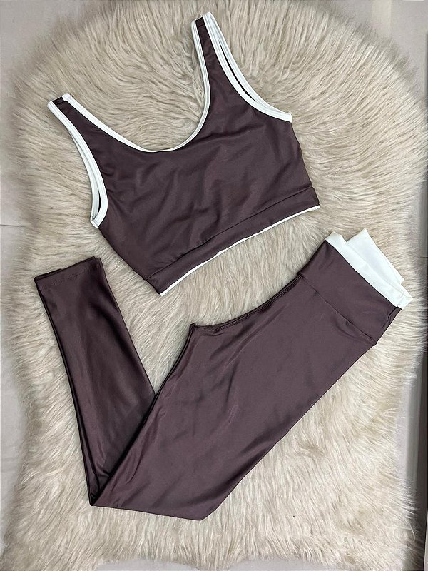 Conjunto Estilo Legging+Top Cor Marrom+Off