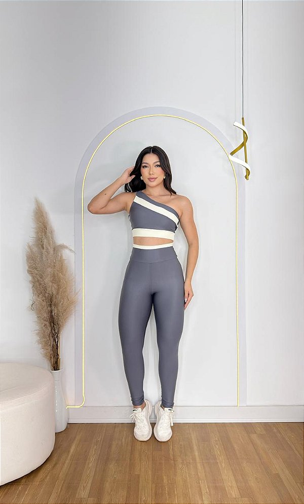 Conjunto Sofia Legging+Top Cor Cinza+Off