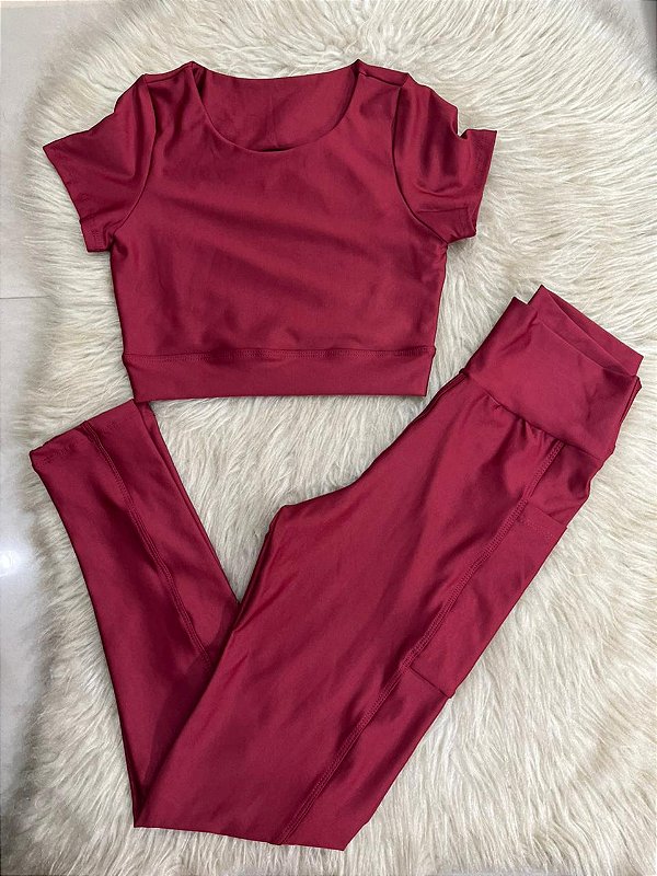 Conjunto Atitude Legging Bolso+Top Cor Marsala