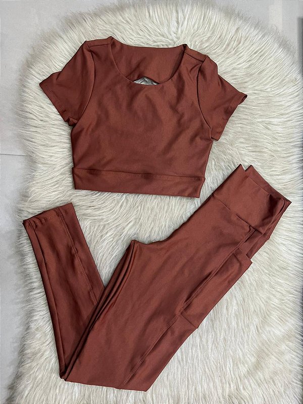 Conjunto Atitude Legging Bolso+Top Cor Cobre