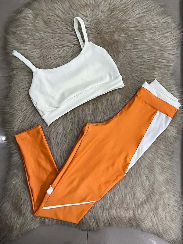 Conjunto Legging Vivo+Top Alça Reta Cor Cronos+Off