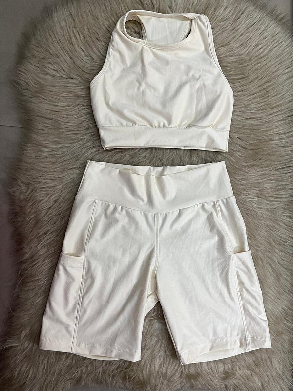 Conjunto Corrida Canelado Short Bolso+Top Cor Off