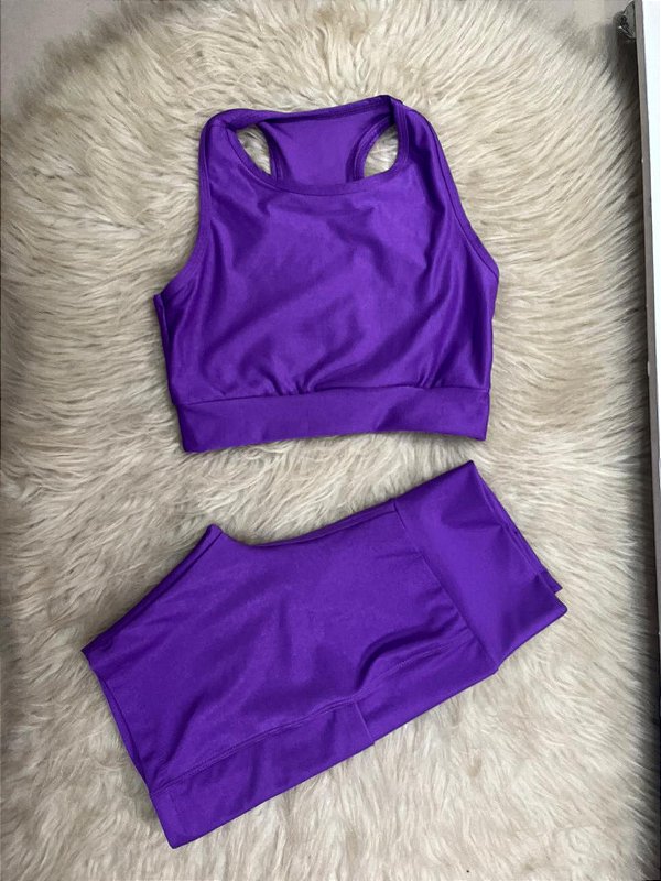 Conjunto Corrida Canelado Short Bolso+Top Cor Roxo Amora