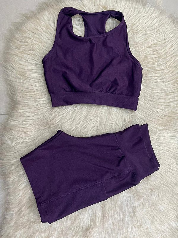 Conjunto Corrida Canelado Short Bolso+Top Cor Açai