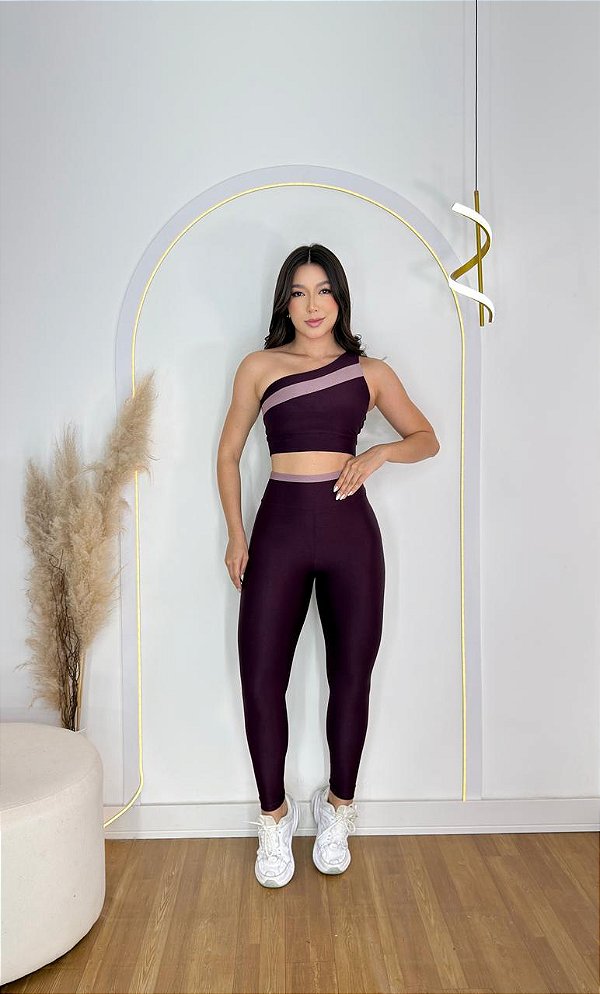 Conjunto Sofia Legging Canelado Poliamida+Top Cor Açai+Orquidea
