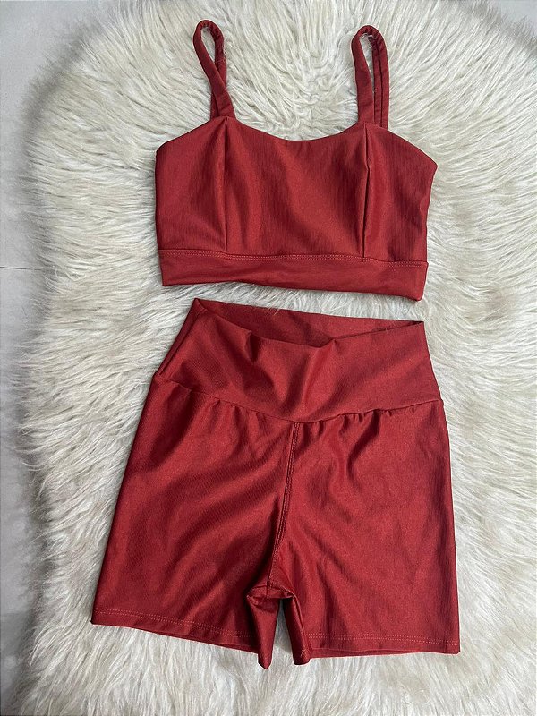 Conjunto Camilla Canelado Short Crossfit+Top Cor Terra