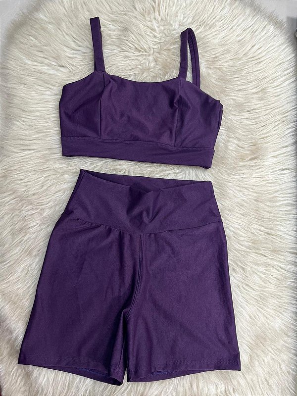 Conjunto Camilla Canelado Short Crossfit+Top Cor Açai