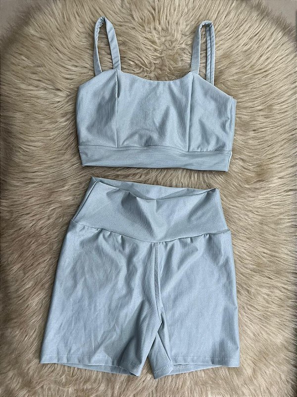 Conjunto Camilla Canelado Short Crossfit+Top Cor Prata