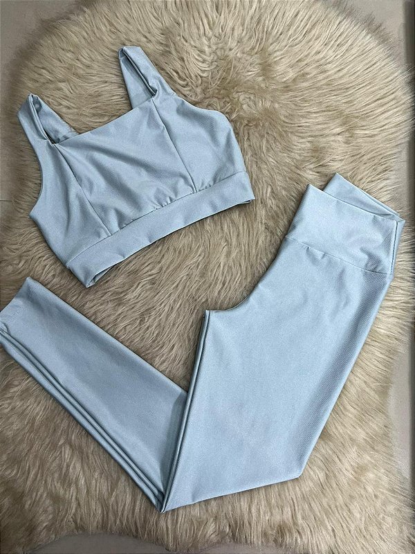 Conjunto Laycy Legging Canelado Poliamida+Top Cor Prata