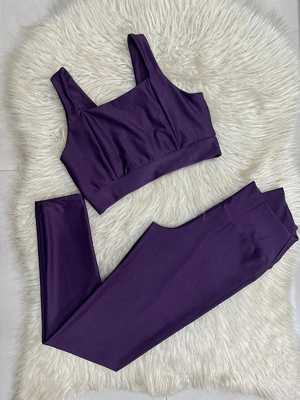 Conjunto Laycy Legging Canelado Poliamida+Top Cor Açaí