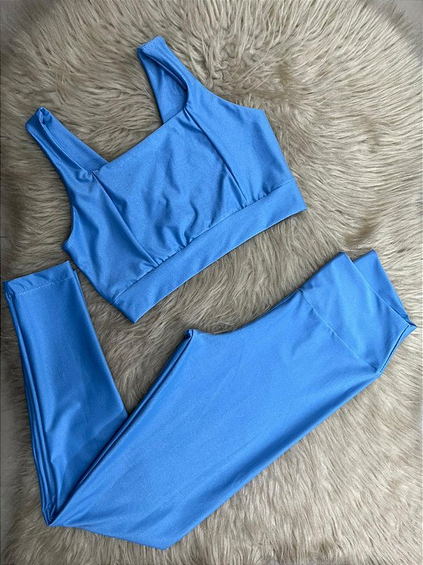 Conjunto Laycy Legging Canelado Poliamida+Top Cor Azul Celeste