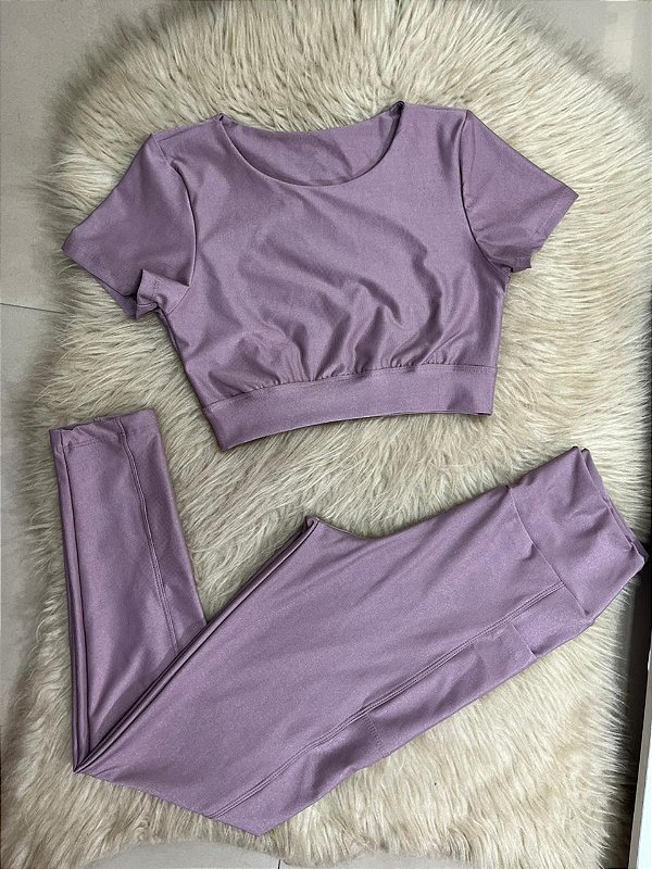 Conjunto Atitude Legging Canelado Poliamida+Top Cor Orquidea