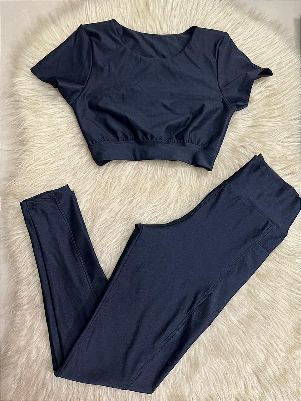 Conjunto Atitude Legging Canelado Poliamida+Top Cor Preto