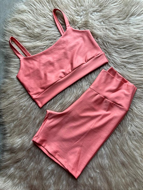 Conjunto Short Meia Coxa+ Top Alça Reta Cor Pêssego