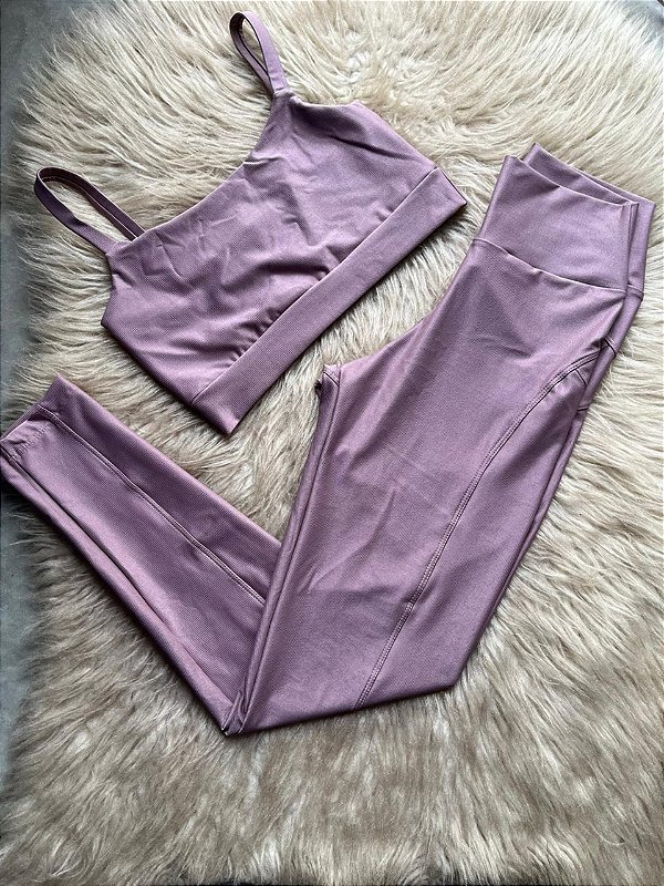 Conjunto Montaria Legging Canelado Poliamida+Top Cor Orquidea