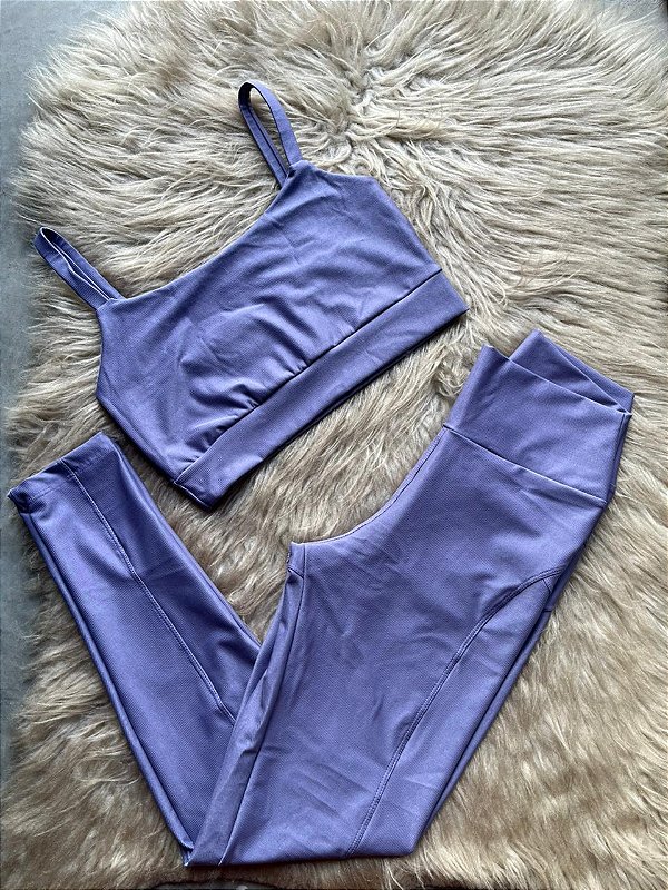Conjunto Montaria Legging Canelado Poliamida+Top Cor Lilas