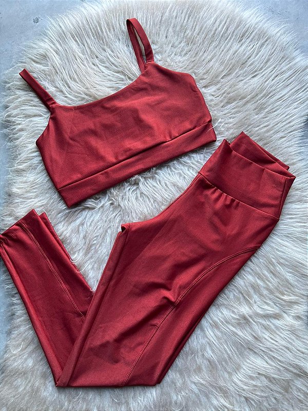 Conjunto Montaria Legging Canelado Poliamida+Top Cor Terra