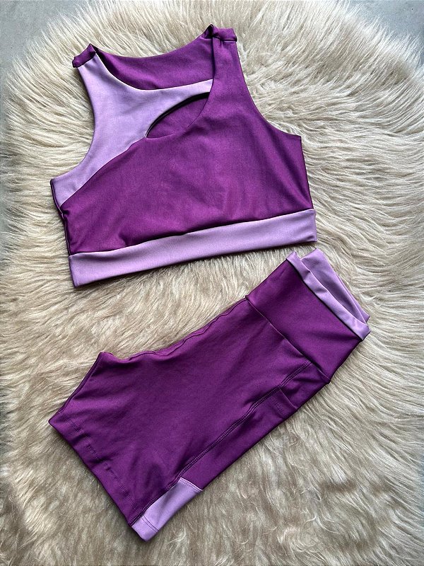 Conjunto Desempenho Short+Top Cor Roxo Uva+Orquidea