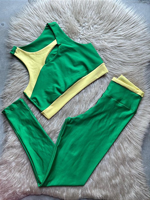 Conjunto Maria Legging+Top Cor Verde Bandeira+Amarelo
