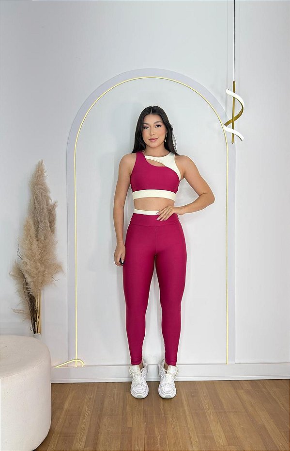 Conjunto Maria Legging+Top Cor Rosa Fuschia+Off