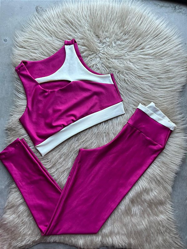 Conjunto Maria Legging+Top Cor Rosa Fuschia+Off