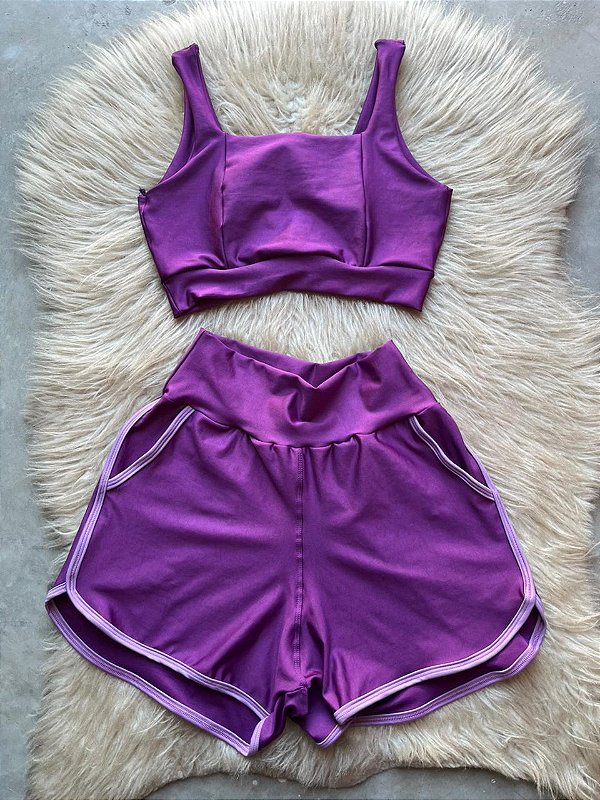 Conjunto Short Vibe+Top Cor Roxo Uva+Orquidea