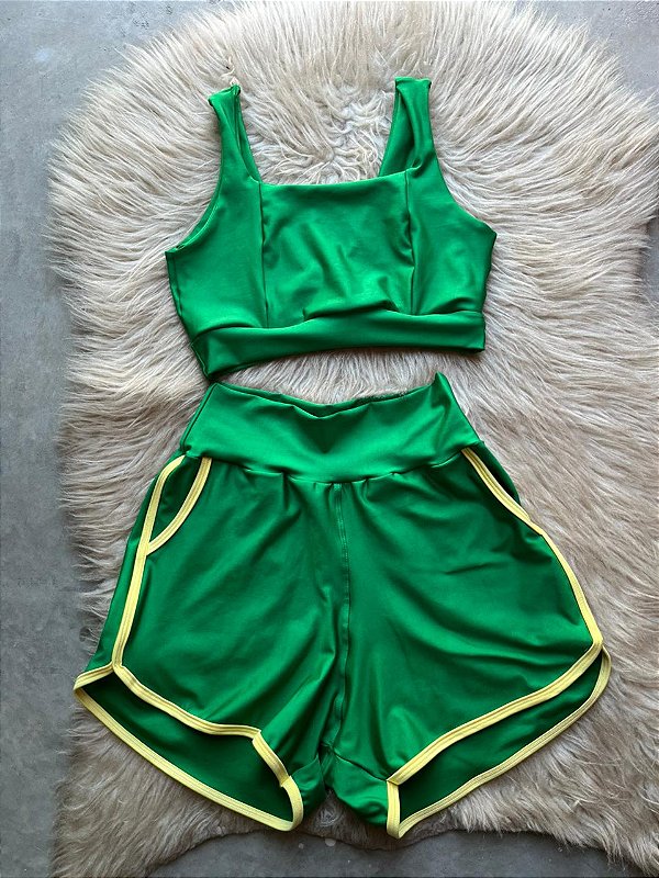 Conjunto Short Vibe+Top Cor Verde Bandeira+Amarelo