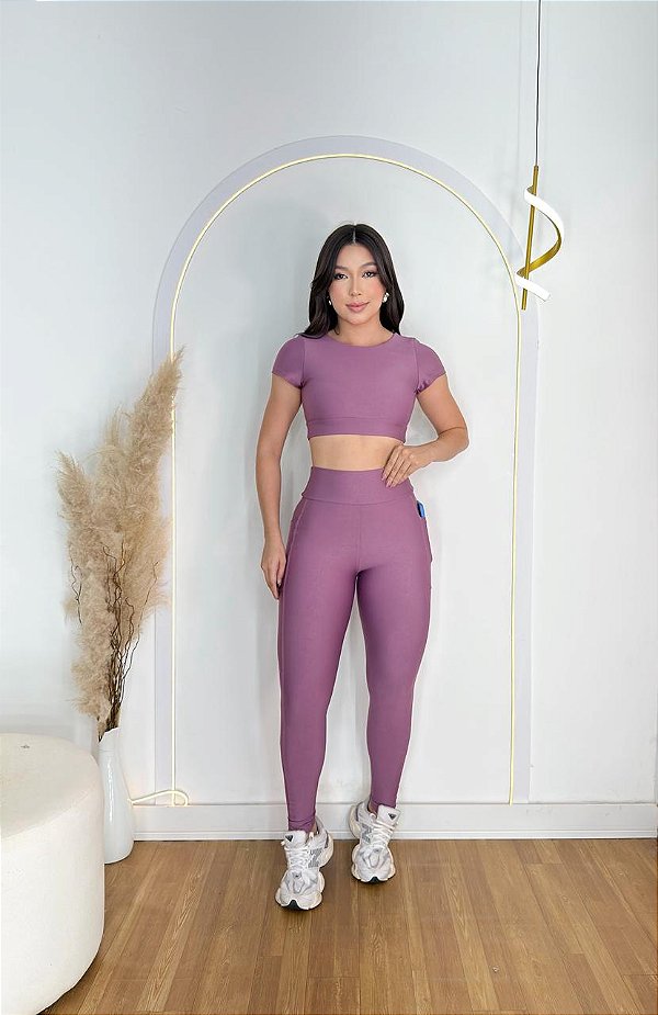 Conjunto Atitude Legging Bolso+Top Cor Orquidea