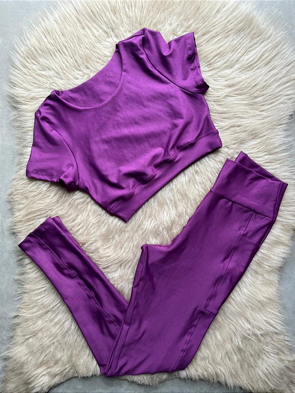 Conjunto Atitude Legging Bolso+Top Cor Roxo Uva
