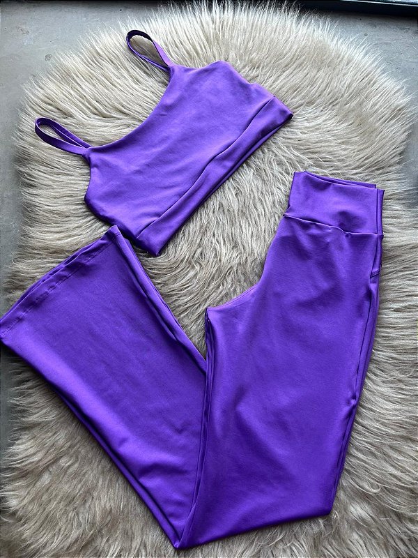 Conjunto Flare Legging+Top Alça Reta Cor Roxo Amora