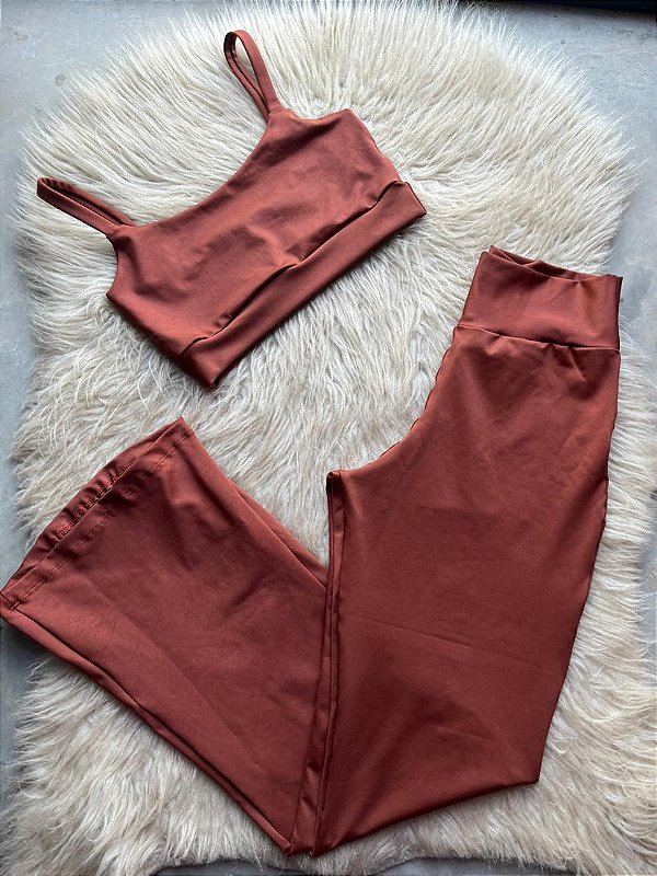 Conjunto Flare Legging+Top Alça Reta Cor Cobre
