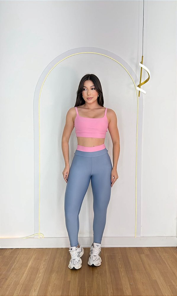 Conjunto Isis Legging+ Top Cor Azul Celeste+Rosa BB