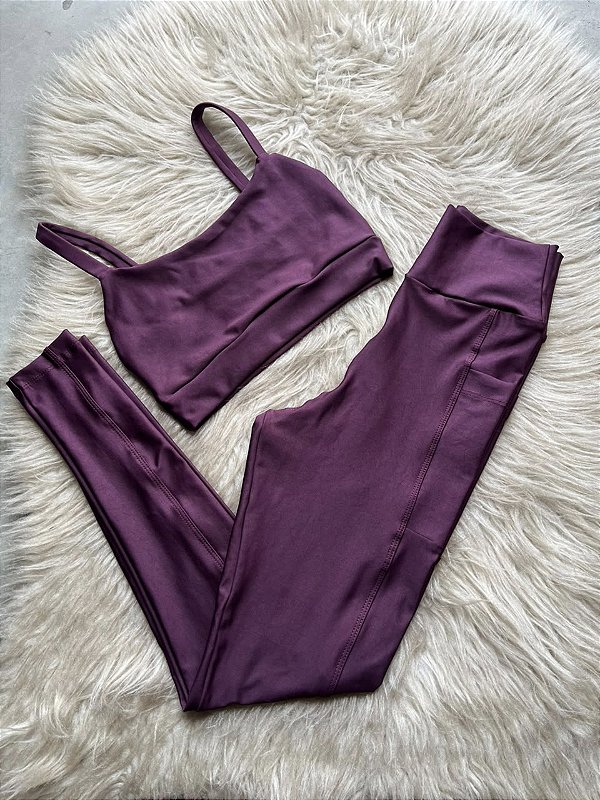Conjunto Legging Bolso+Top Alça Reta Cor Açai