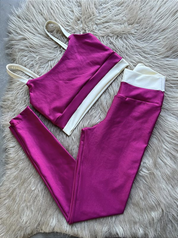 Conjunto Tamires Legging+Top Bicolor Cor Rosa+Off