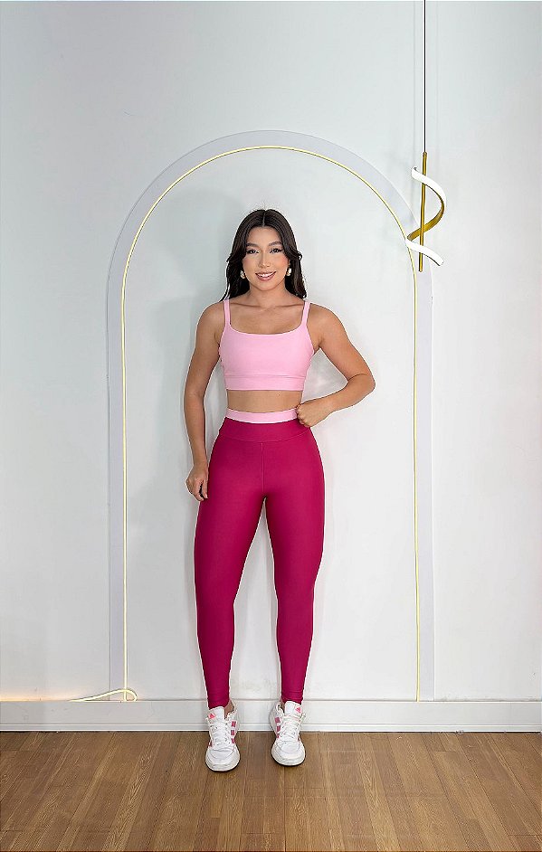 Conjunto Isis Legging+ Top Cor Rosa Fuschia+Rosa BB