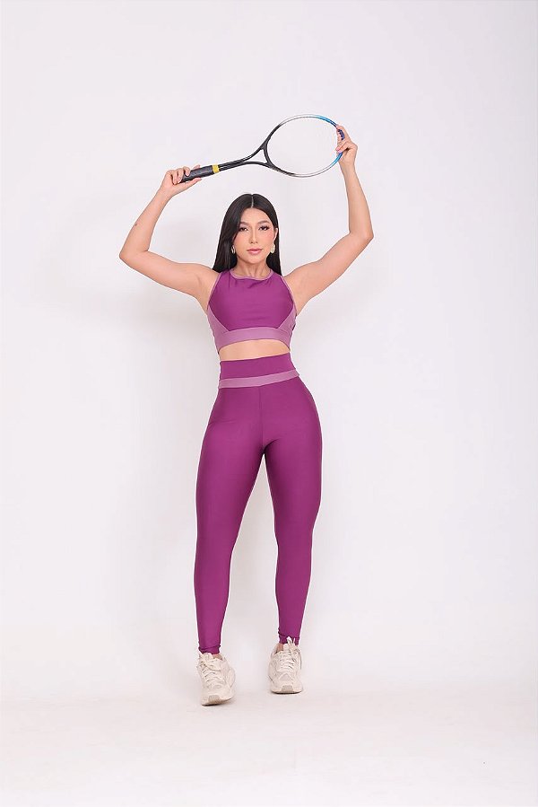 Conjunto Movimento Legging+Top Cor Roxo Uva+Orquidea