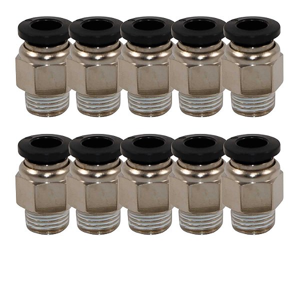 Kit 10 Conexão Pneumática Engate Rápido 1/8NPTx8mm-Cód.8332
