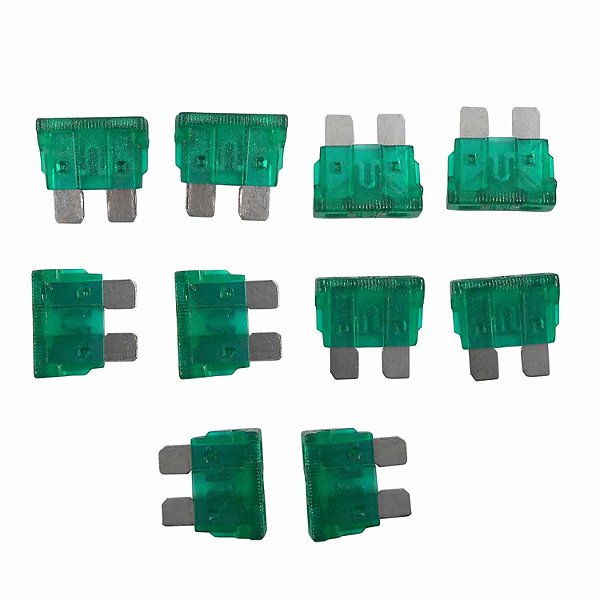 Kit com 10 Fusíveis Lamina Verde 30A - Cód.6746