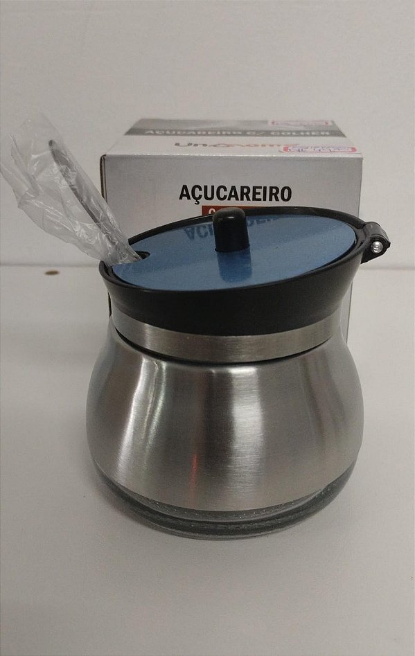 AÇUCAREIRO COM COLHER - VIDRO/INOX