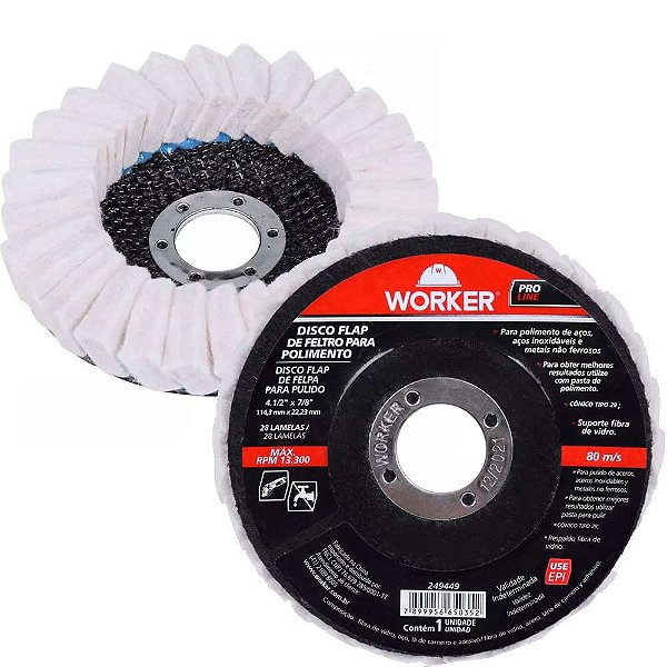 Disco Flap Feltro Inox 114x22mm - Worker 249449