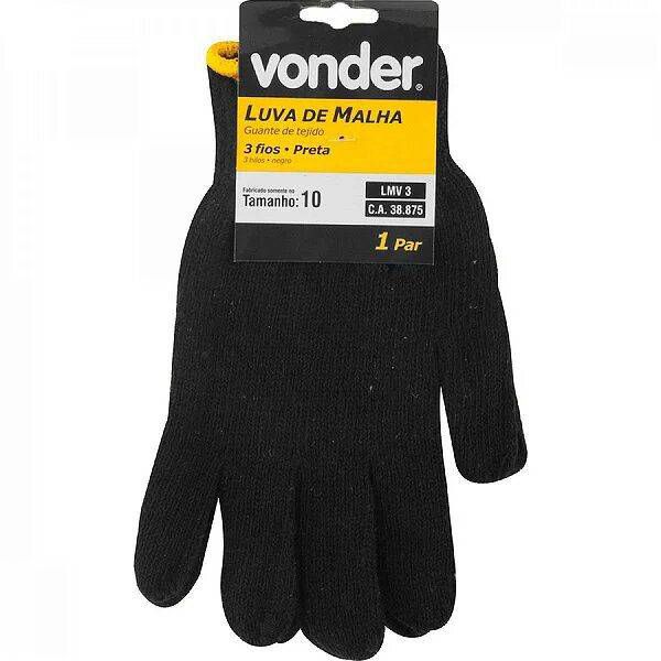 Luva Malha 3 Fios Pigmentada Preta Vonder - 7025000304